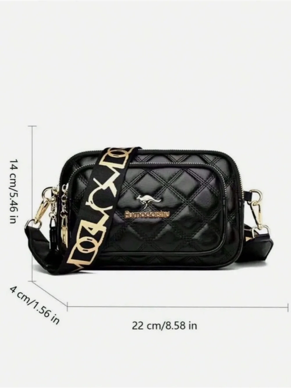Quilted Black Crossbody Bag with Logo Strap